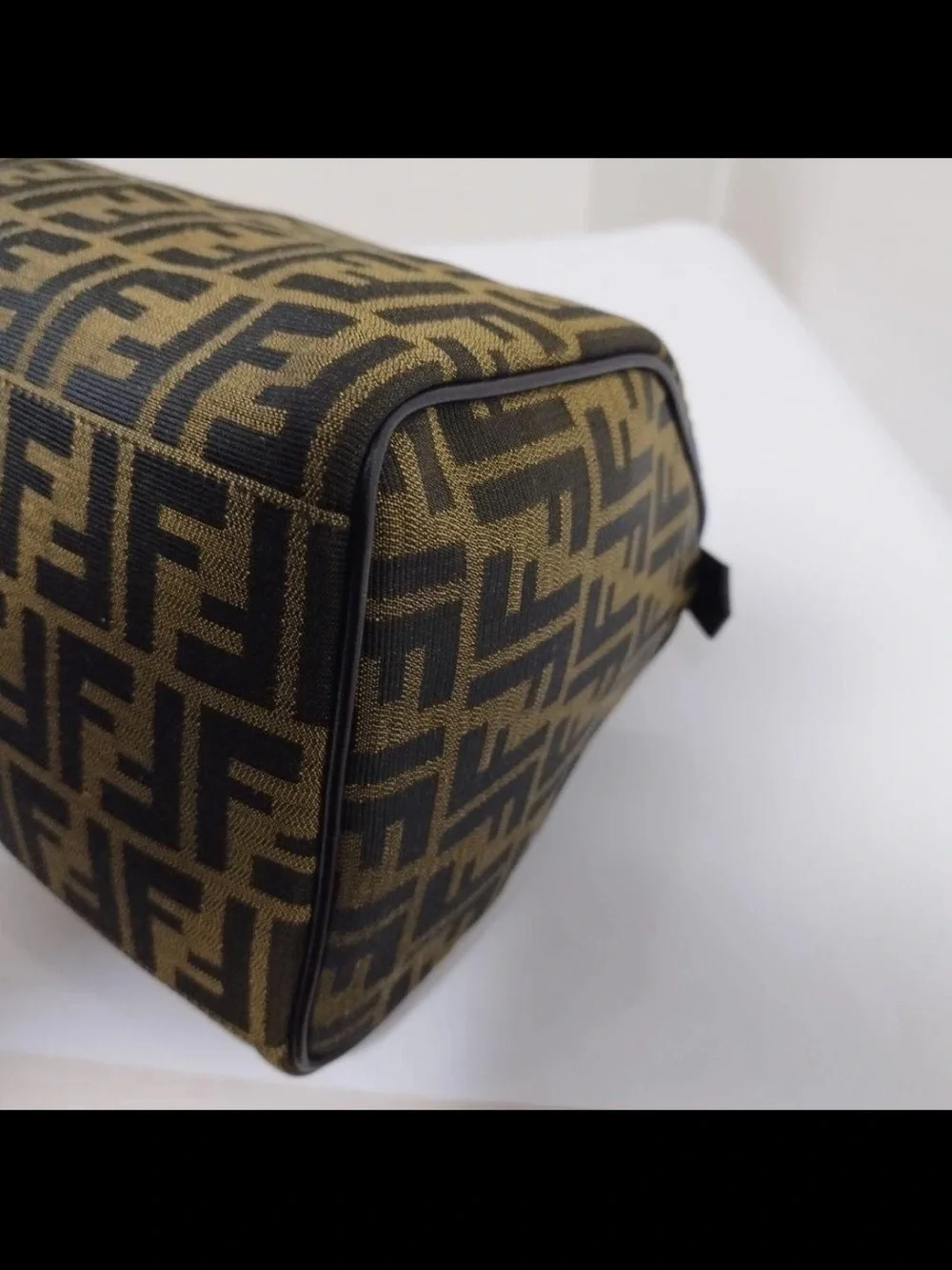 Fendi Brown FF Monogram Canvas Satchel with Black Leather Handles